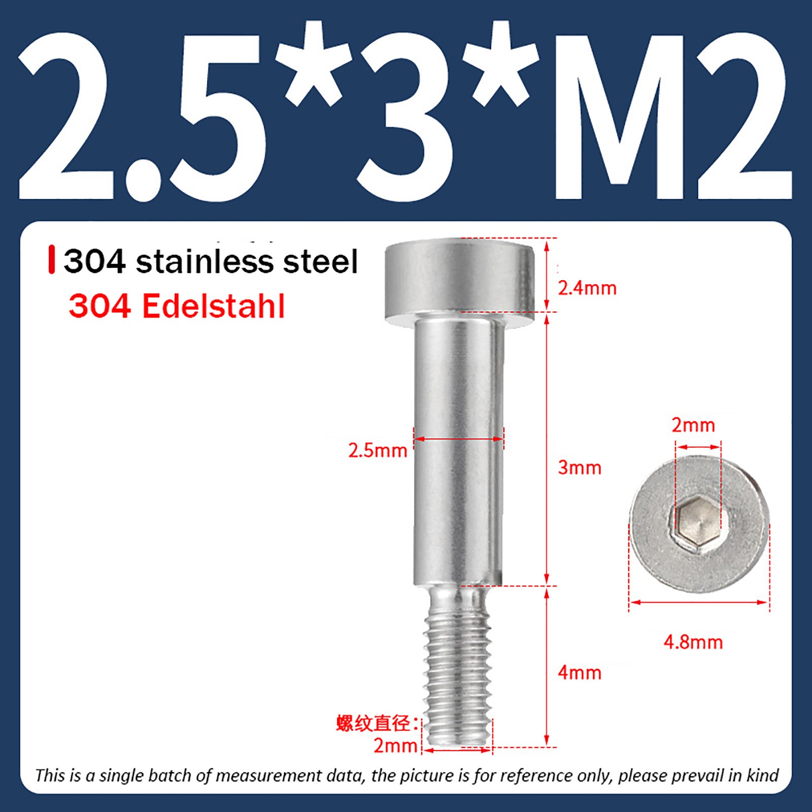 M2 M2.5 M3 M4 M5 M6 M8 Shoulder Bolt Screws A2 Stainless Steel Allen Socket Head
