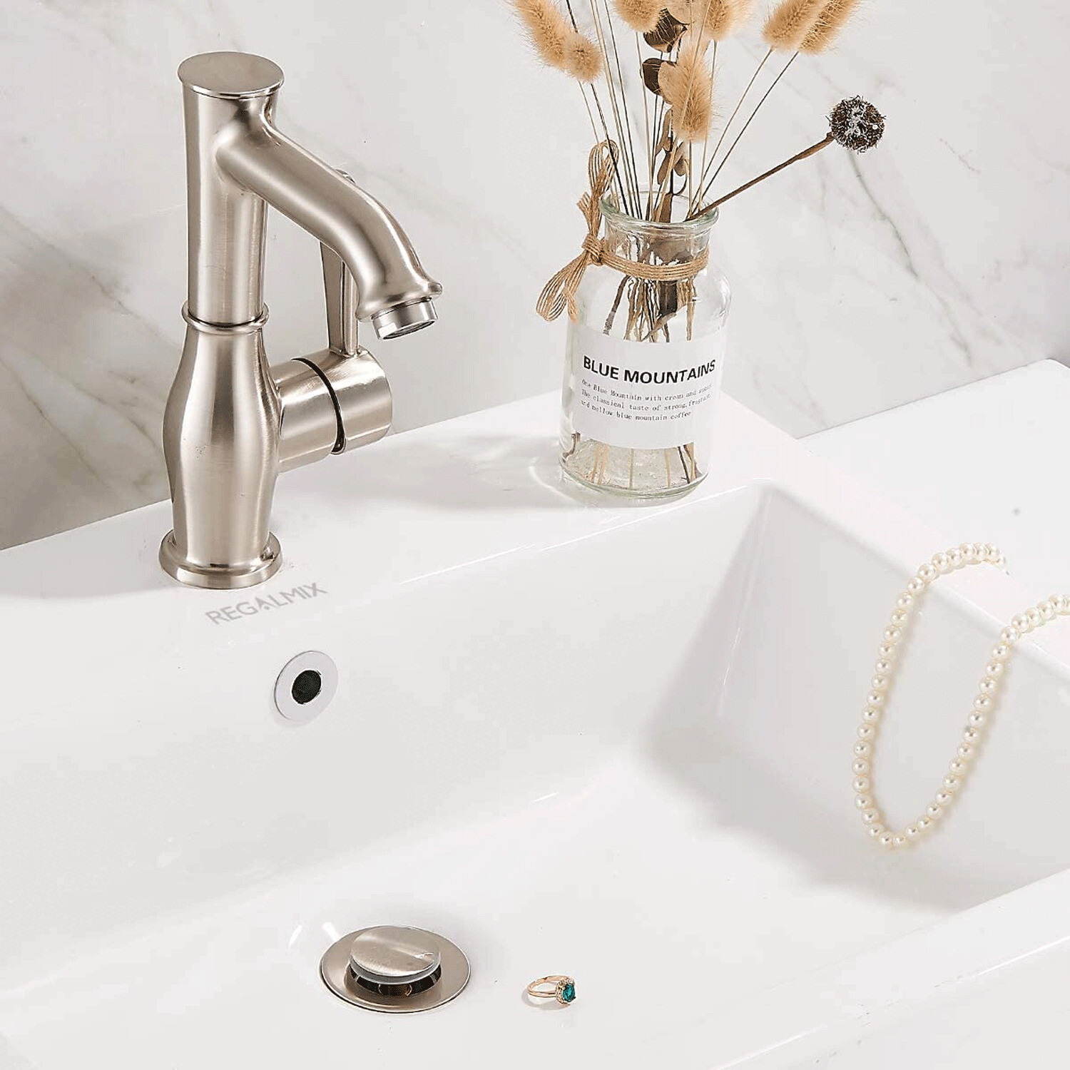 1Bathroom Sink Pop Up Drain Brushed Nickel Vessel Basin Stopper with No Overflow