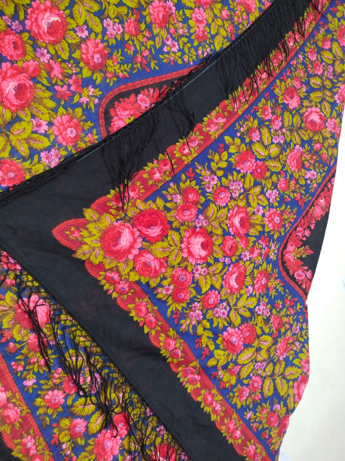 vintage gorgeous flowers printed piano fringes shawl scarf itm1236