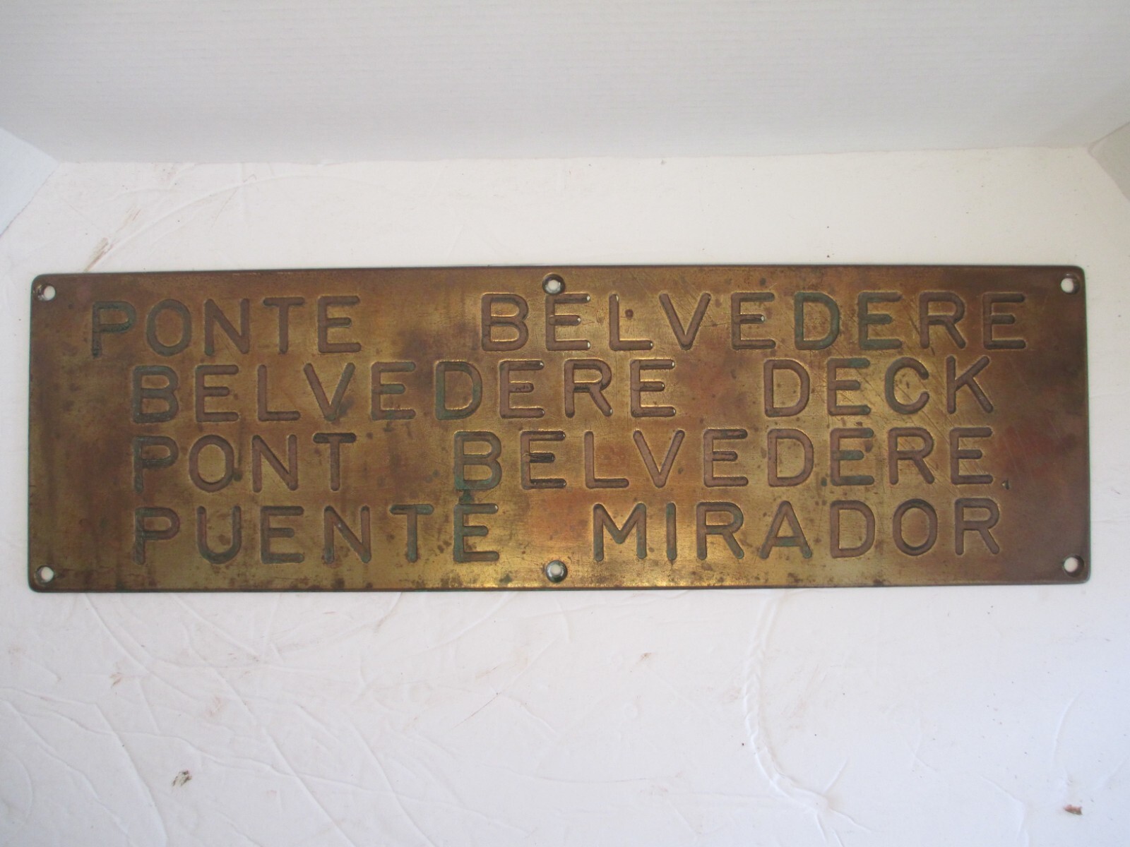 Vintage Brass Cruise Ship BELVEDERE DECK Nautical Maritime Sign Plaque D9