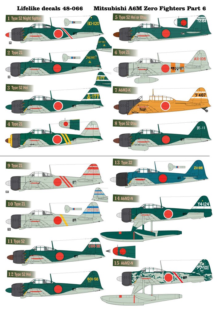 Lifelike 1/48 decals Mitsubishi A6M Zero Fighters Part 6 - 48-066