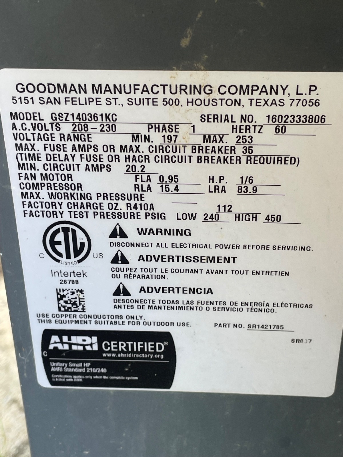 goodman ac unit 3 ton