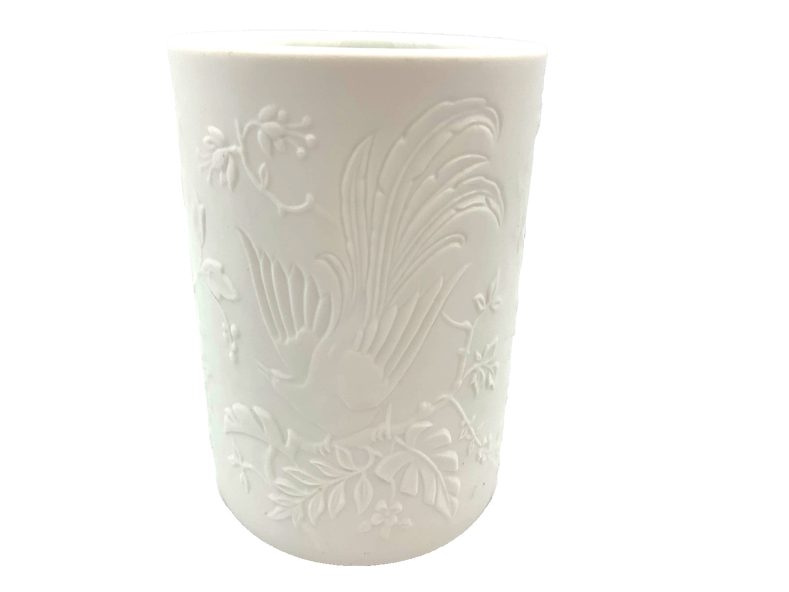 Kaiser Porcelain Vase West Germany White Bisque Birds of Paradis #68 Vintage