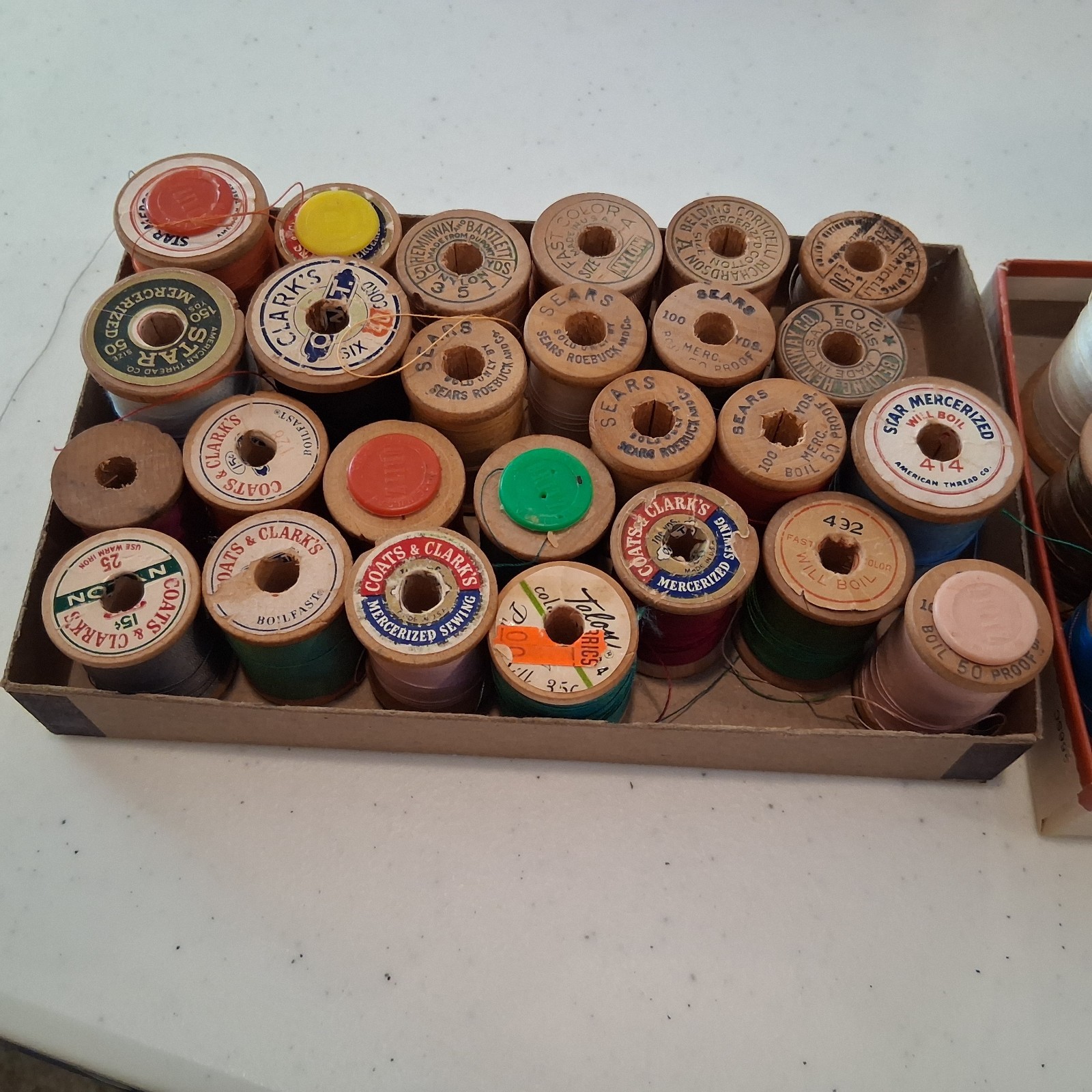 Wood Thread Spools & Dritz Spool Caps Lot Vintage Sears Talon Coats & Clark