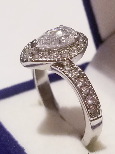 CLEARANCE Pear Halo simulated Diamond Solitaire Engagement Ring Stainless steel