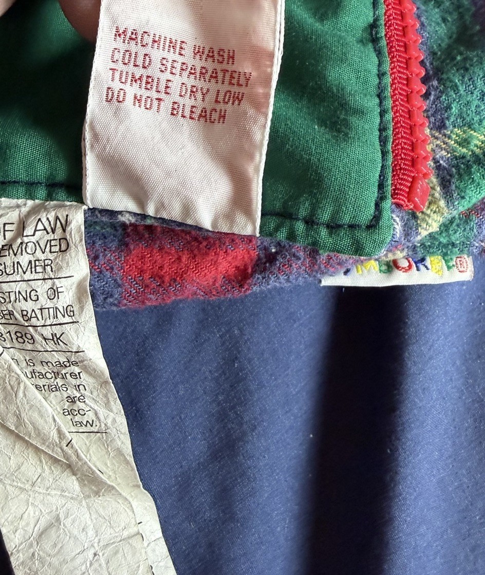 Vintage Child's Gymboree Sleeping Bag Navy Green and Red Plaid Flannel