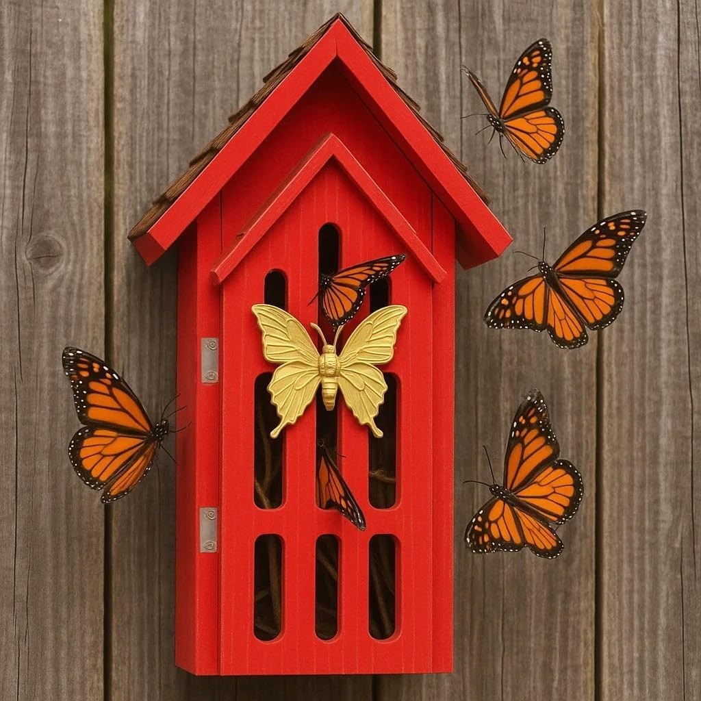 Shingle Roof Butterfly House, Outdoor Insect Shelter, Vintage Cedar Wood