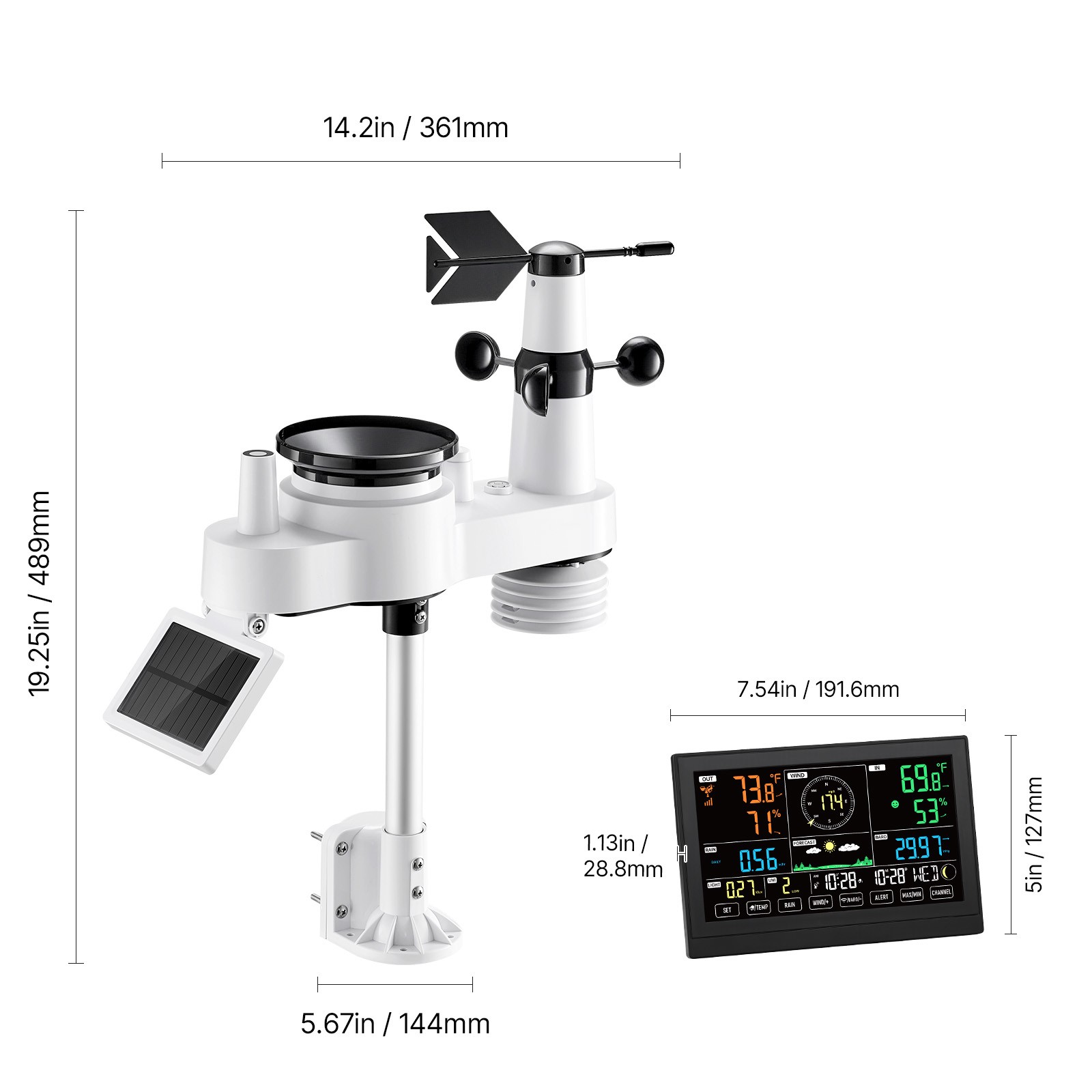 Uimoso 7-in-1 Wireless Weather Station 7.5'' Display and Indoor-Outdoor Sensor