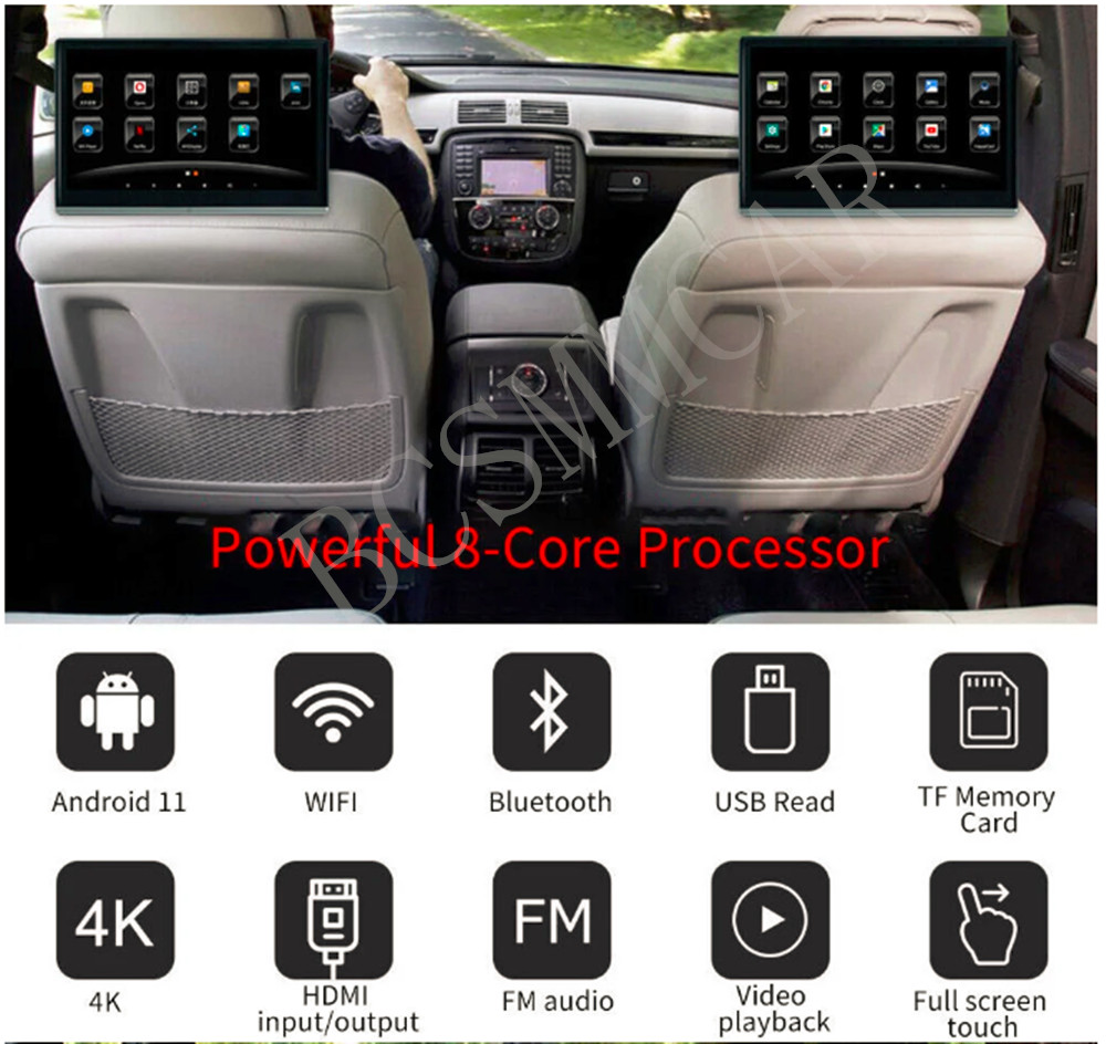 2x Car Headrest Monitor Rear Seat Entertainment TV Video Player IPS Touch Screen