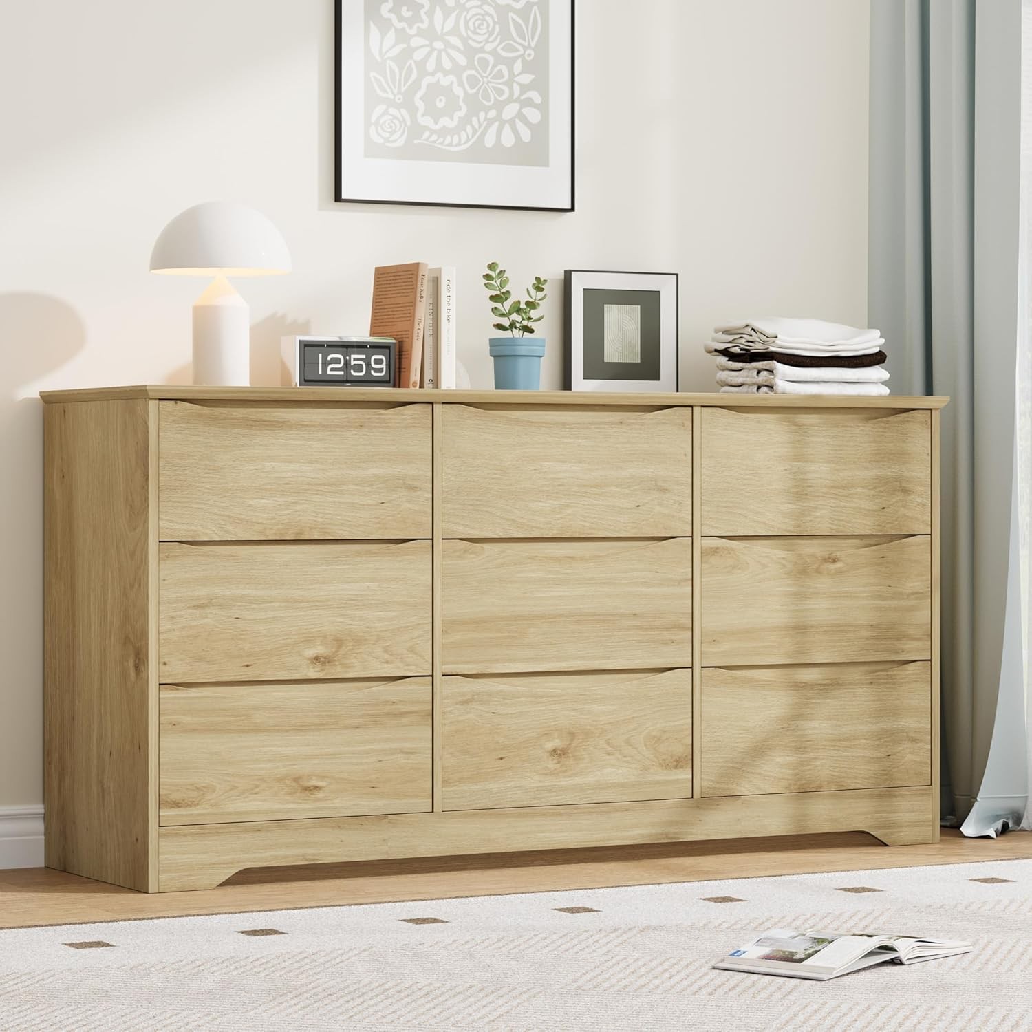 Wooden Dresser with 9 Drawers, Large Chest Storage Dresser for Bedroom