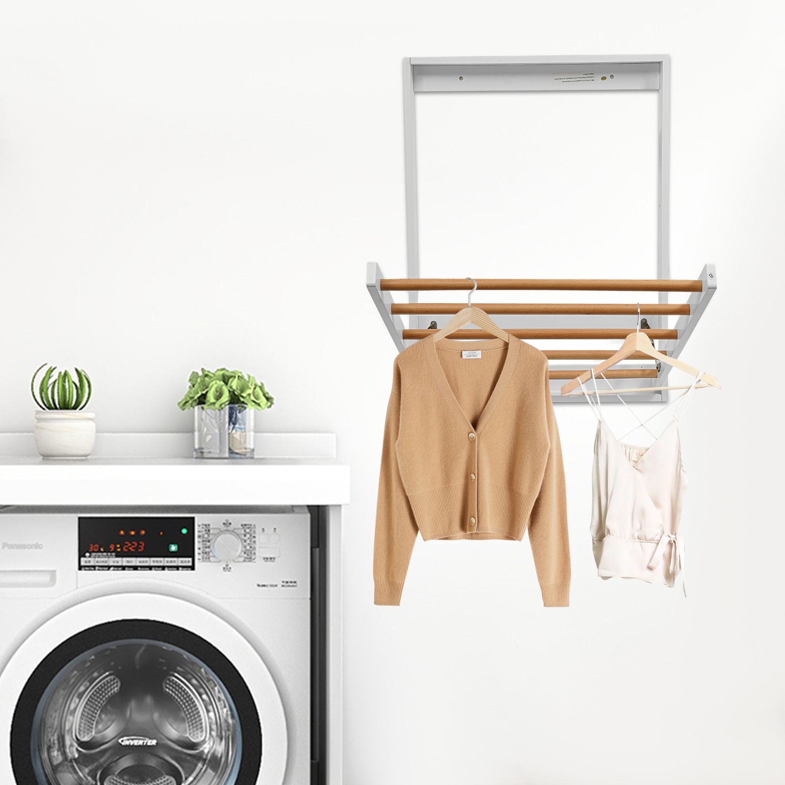 Wall Mounted Clothes Drying Rack, Indoor Folding Clothes Drying Rack for Laundry