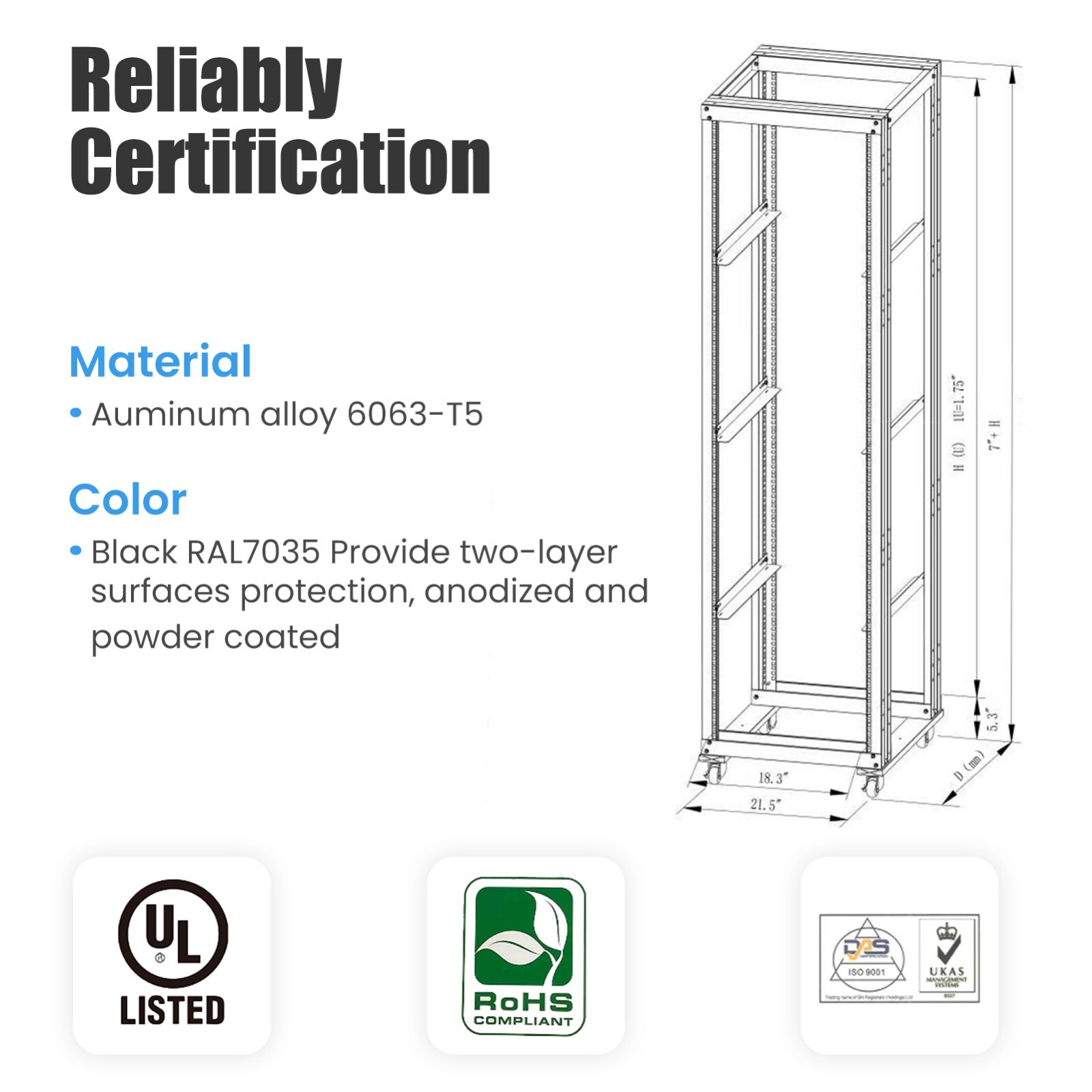 New 27U 4 Post Open Frame Server Open Rack 24" Deep With 3 pairs of L Rails
