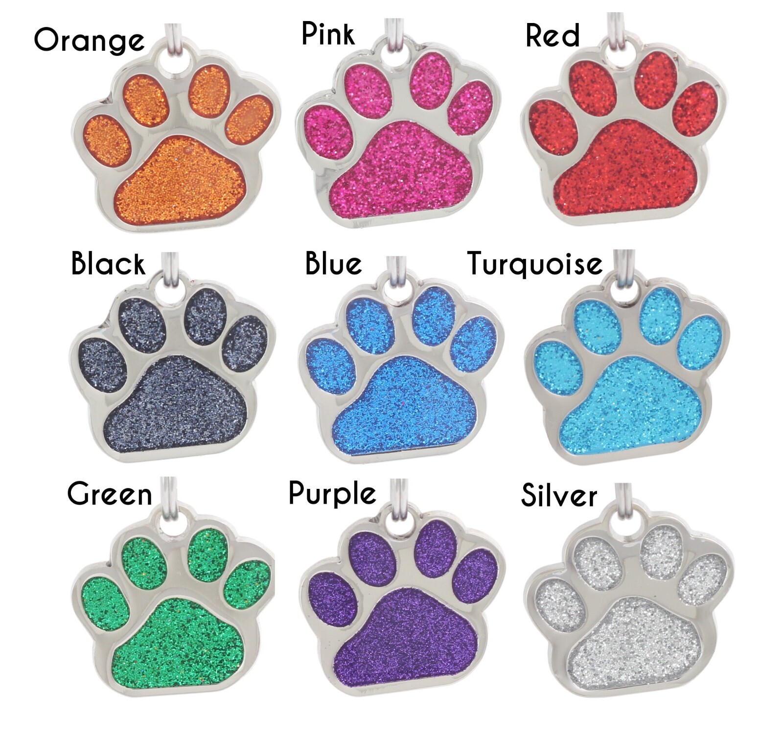 Deep Engraving, Glitter Paw Pet ID Tag, Custom Engraved, Dog Tags Personalized