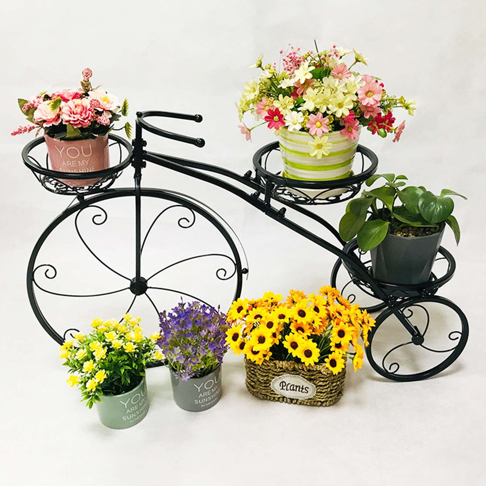 3-Tier Bicycle Plant Stand Wrought Iron Tricycle Planter Home Garden Patio Decor