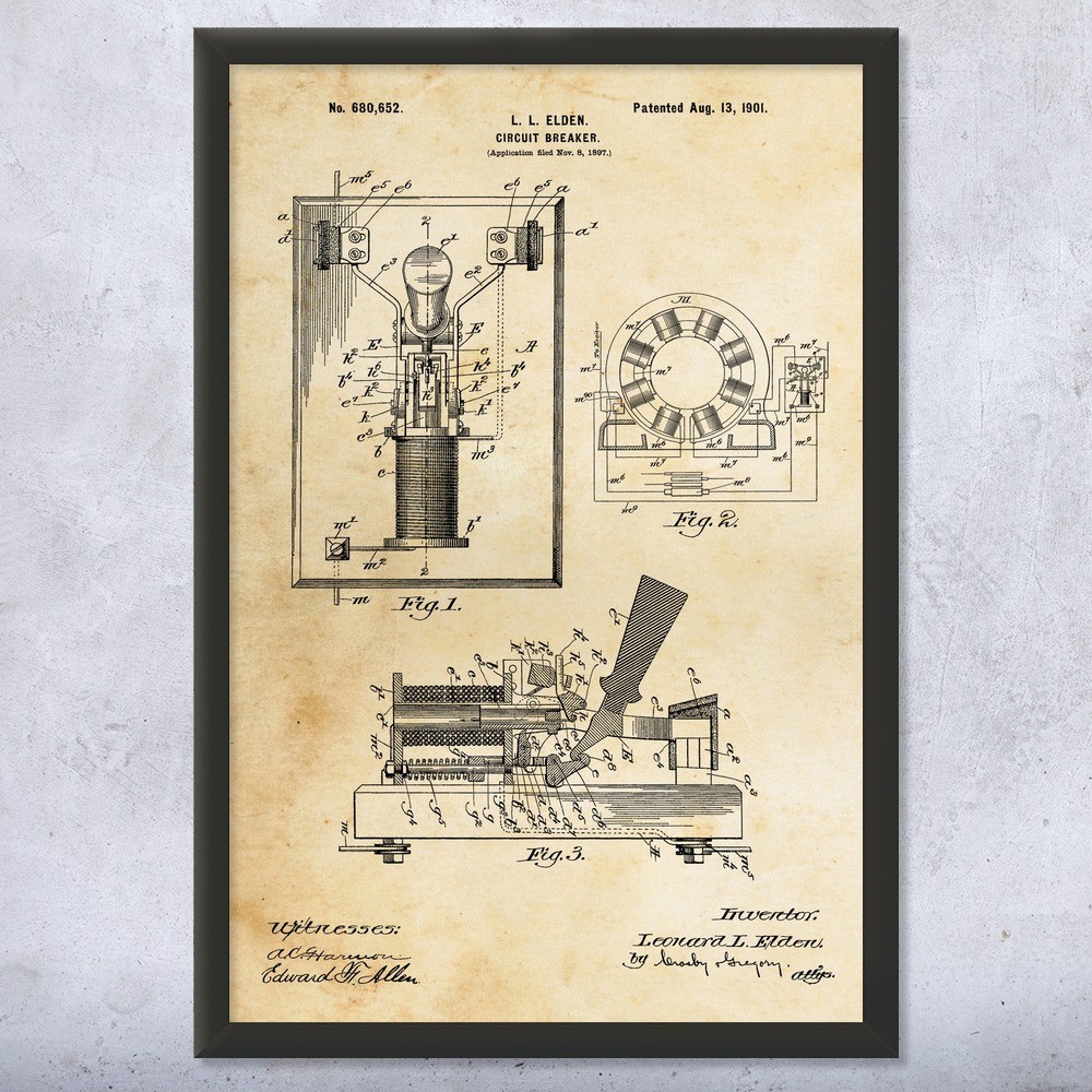 Circuit Breaker Patent Wall Art: Electrician Gift, Circuit Breaker Art