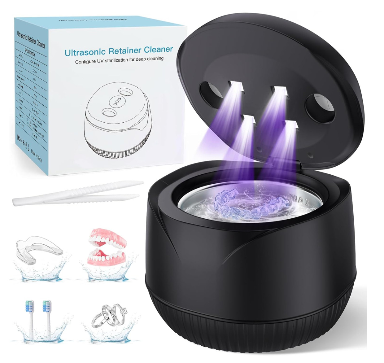 Dental Ultrasonic Retainer Cleaner Machine - Dental Cleaning Pod for Denture,...