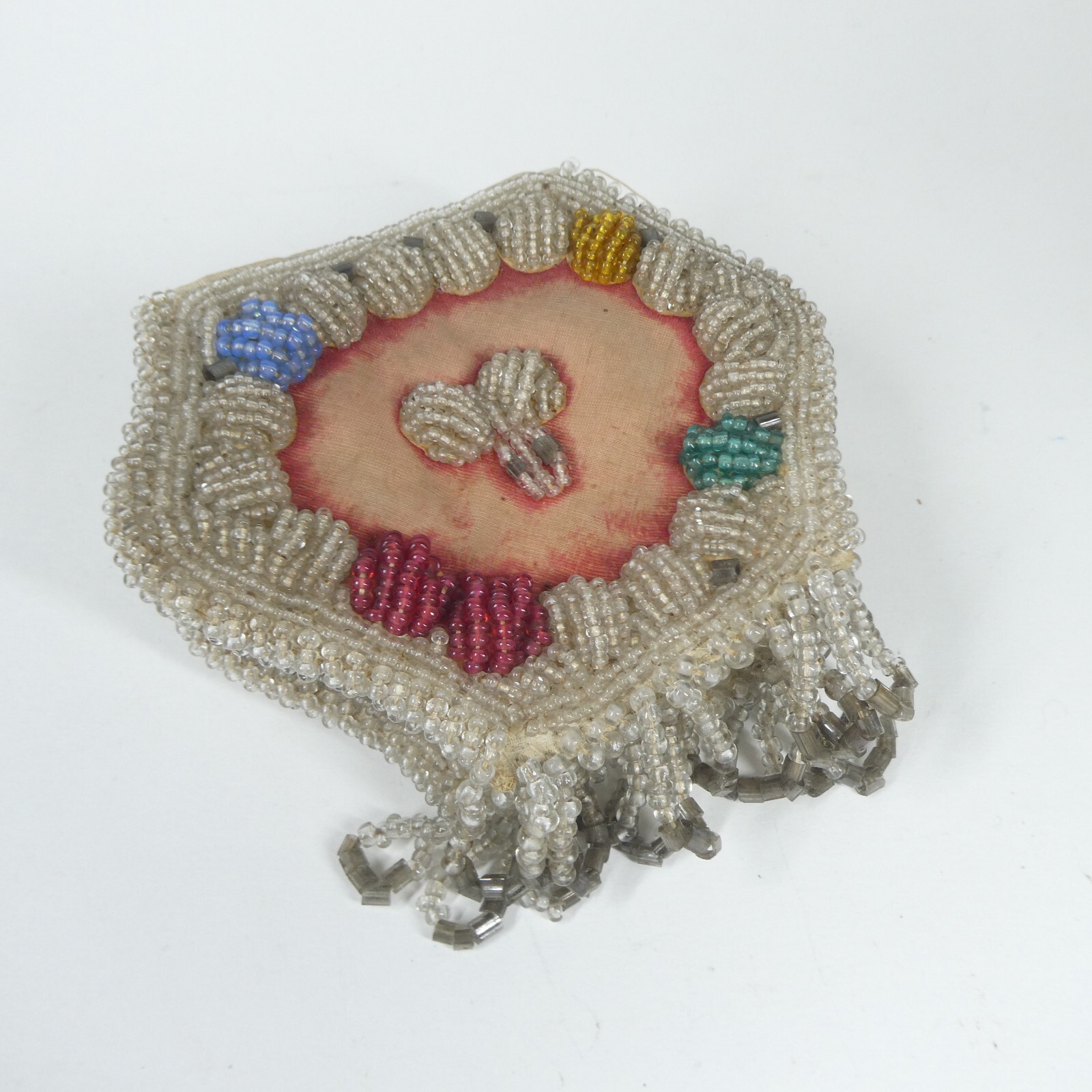 Beaded Purse Antique Iroquois? Fringed Beadwork Bag Whimsy AS IS
