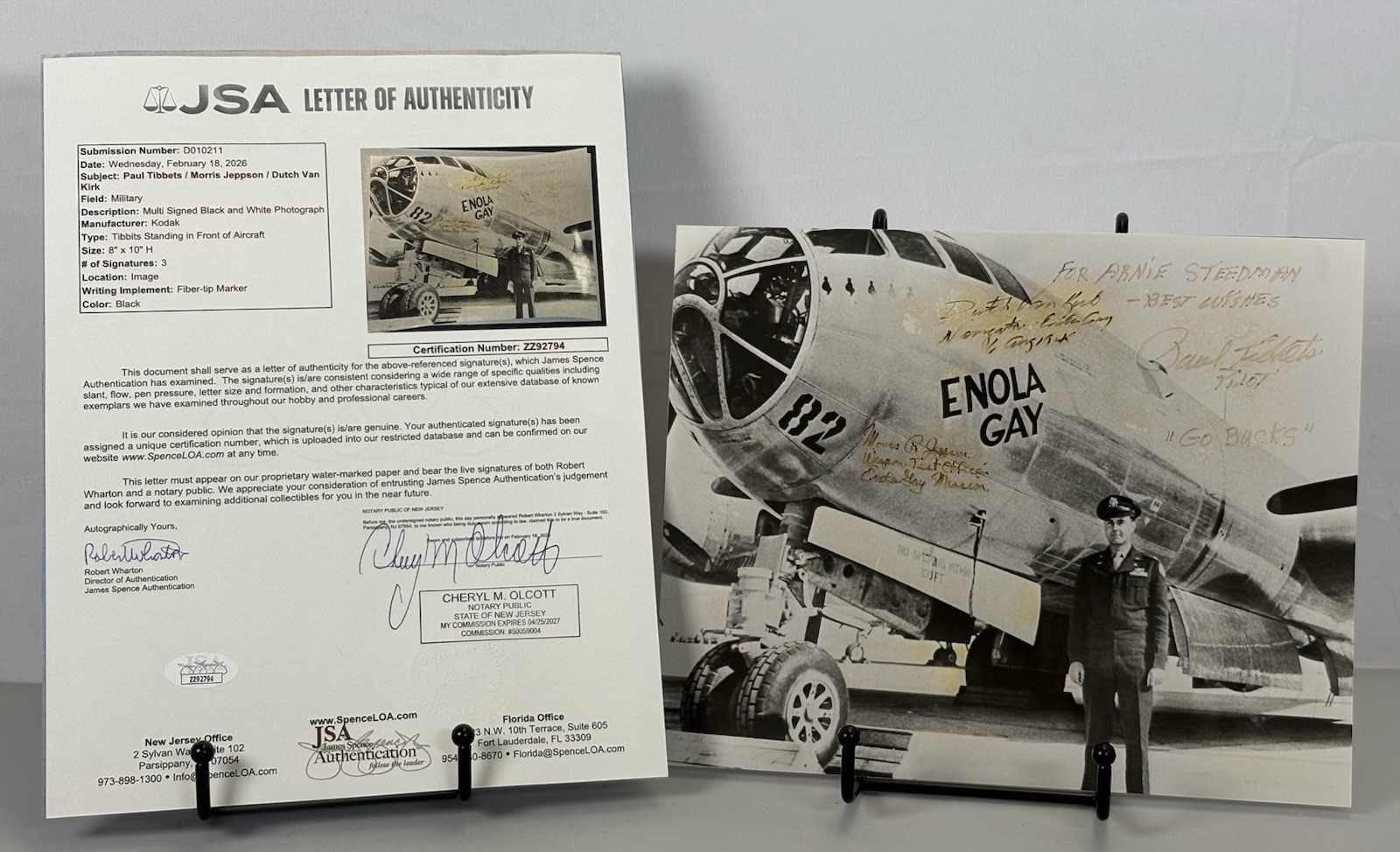 Enola Gay Crew "Hiroshima " Signed Photo Tibbets~Jeppson~Van Kirk JSA LOA