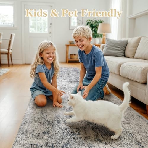 2x6 Washable Kitchen Runner Rug – Abstract Non 2' x 6' (Rectangular) Blue Gray