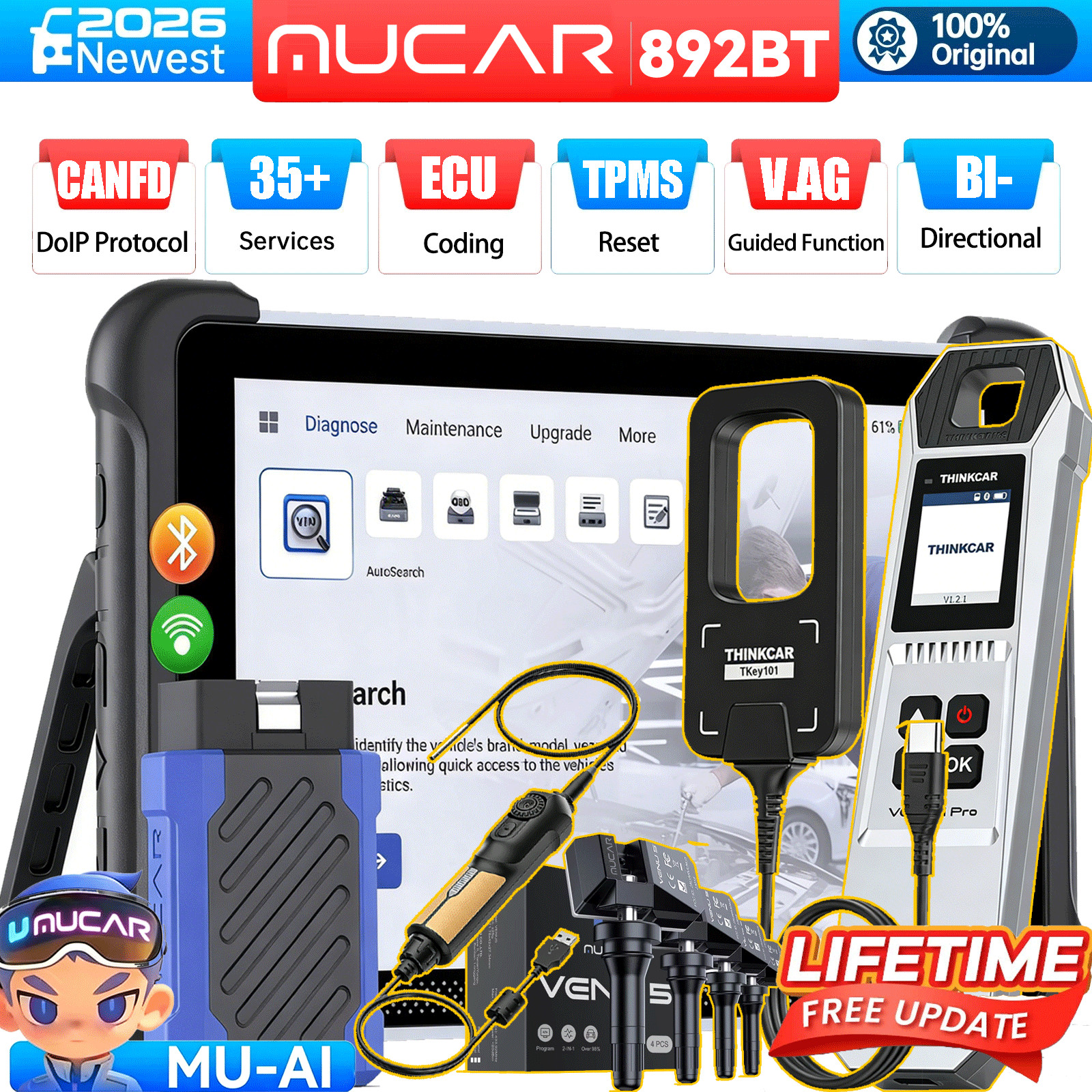 MUCAR 892BT Automotive Diagnostic Tool OBD2 Scanner Key Matching TPMS Programmer