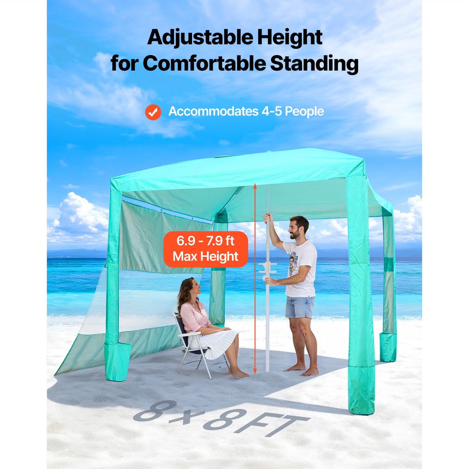 Uimoso Beach Cabana Canopy with Side Wall & Carry Bag, 8 x 8 ft, UPF 50+, Green