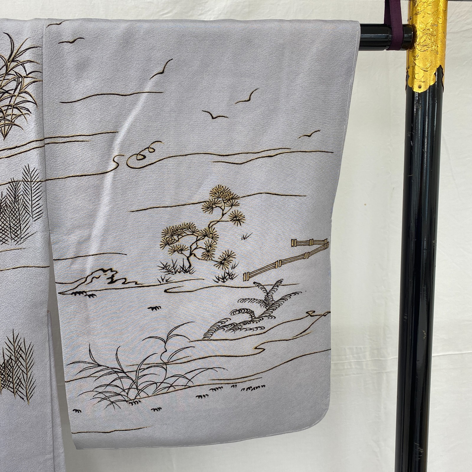 Japanese Vintage Kimono Haori Jacket Polyester Gray Traditional Authentic 35 in