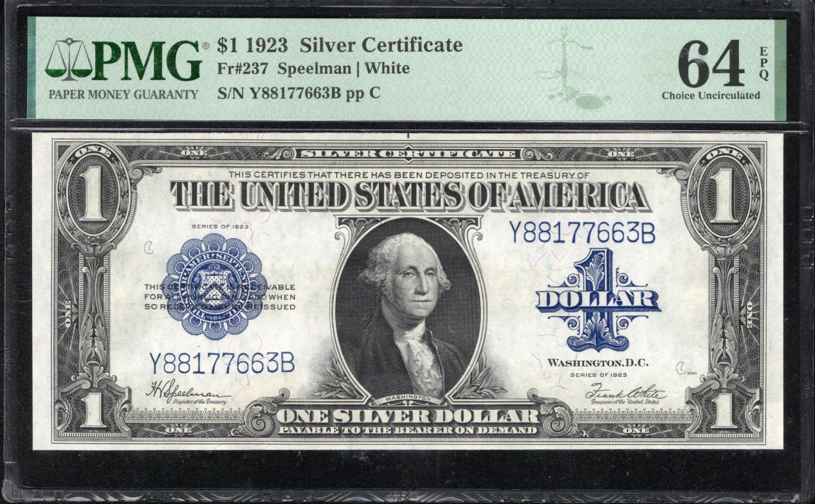1923 $1 SILVER CERTIFICATE HORSEBLANKET PMG 64 EPQ Fr 237 77663