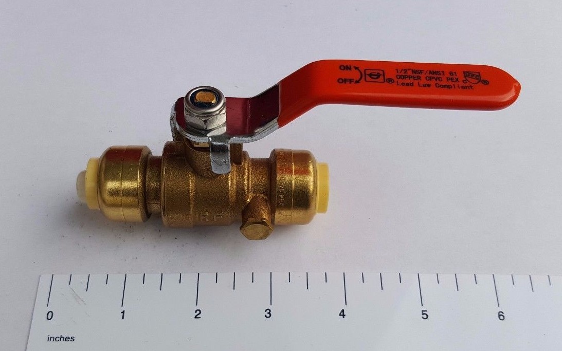 1 PIECE 1/2" PUSH FIT BALL VALVE WITH DRAIN FULL PORT NEW!