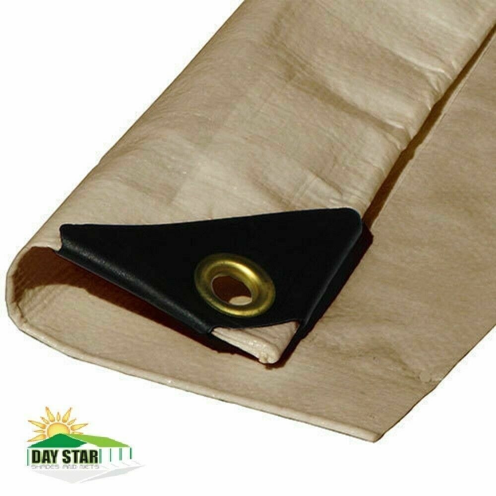 Extra Heavy Duty (Beige/Tan) Tarp 12 Mil Thickness Poly 3Ply 6oz Reinforced Tarp