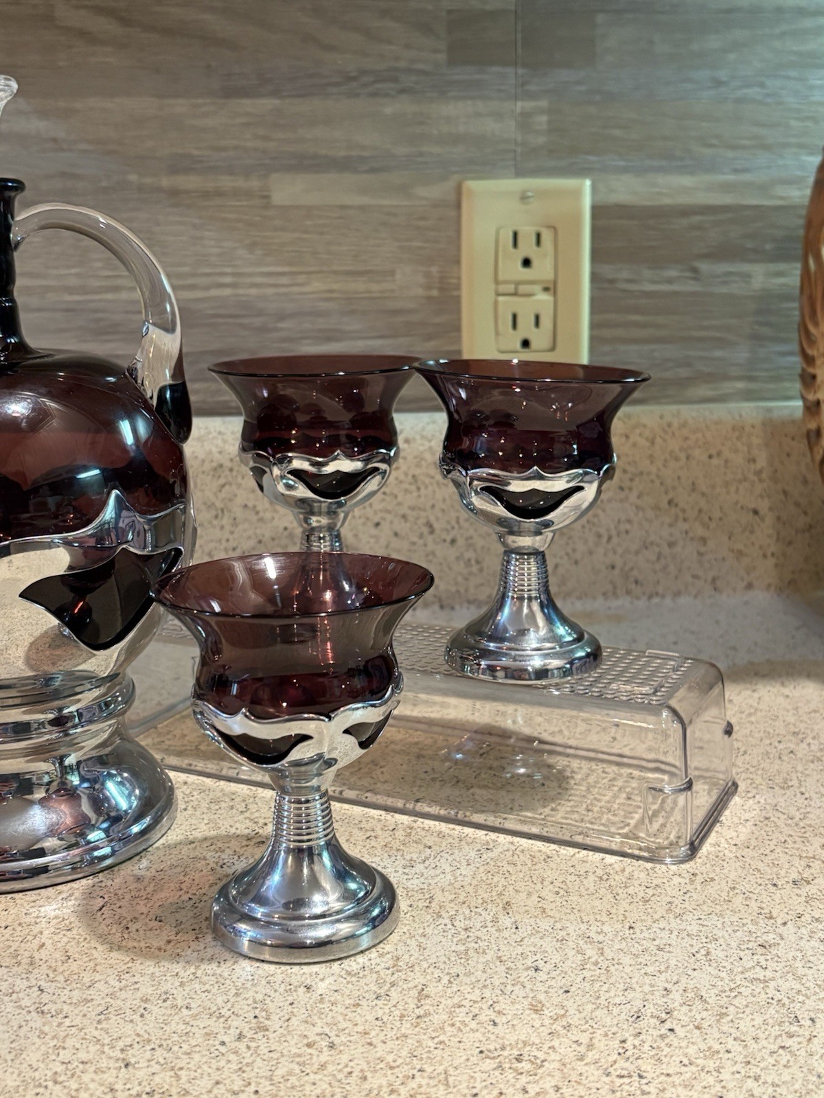 Farber Bros Krome Kraft Amethyst Cocktail Decanter with 6 Glasses