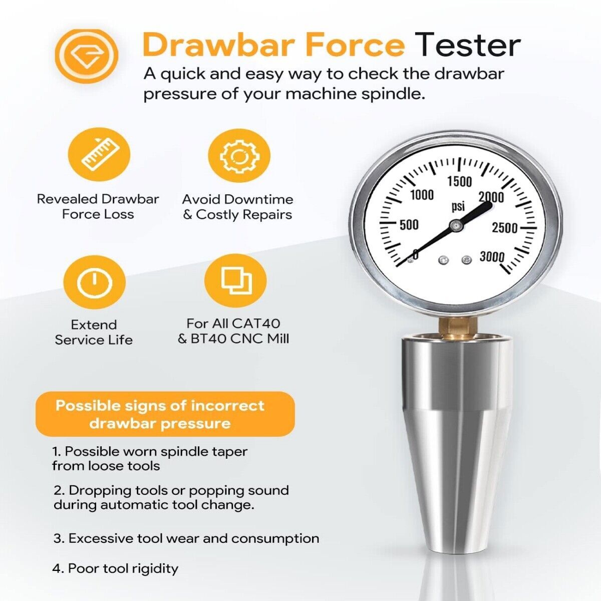For All CAT 40 Machines & Bt 40 Spindle Drawbar Force Gauge Tester Checker Tool