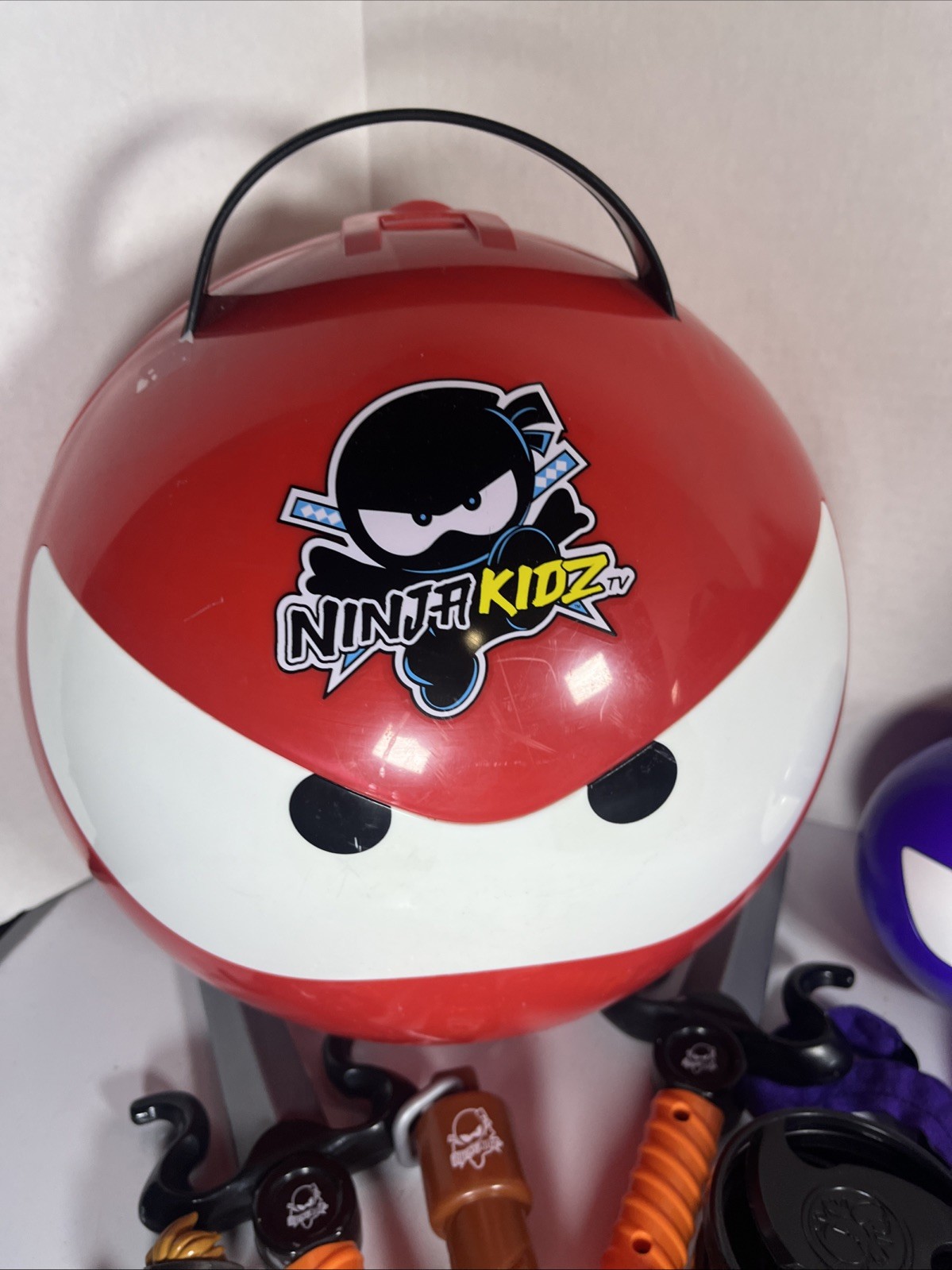 Ninja Kidz Lot Giant Mystery Ball Toy Purple/Red Case Figures Costume Mask Belt