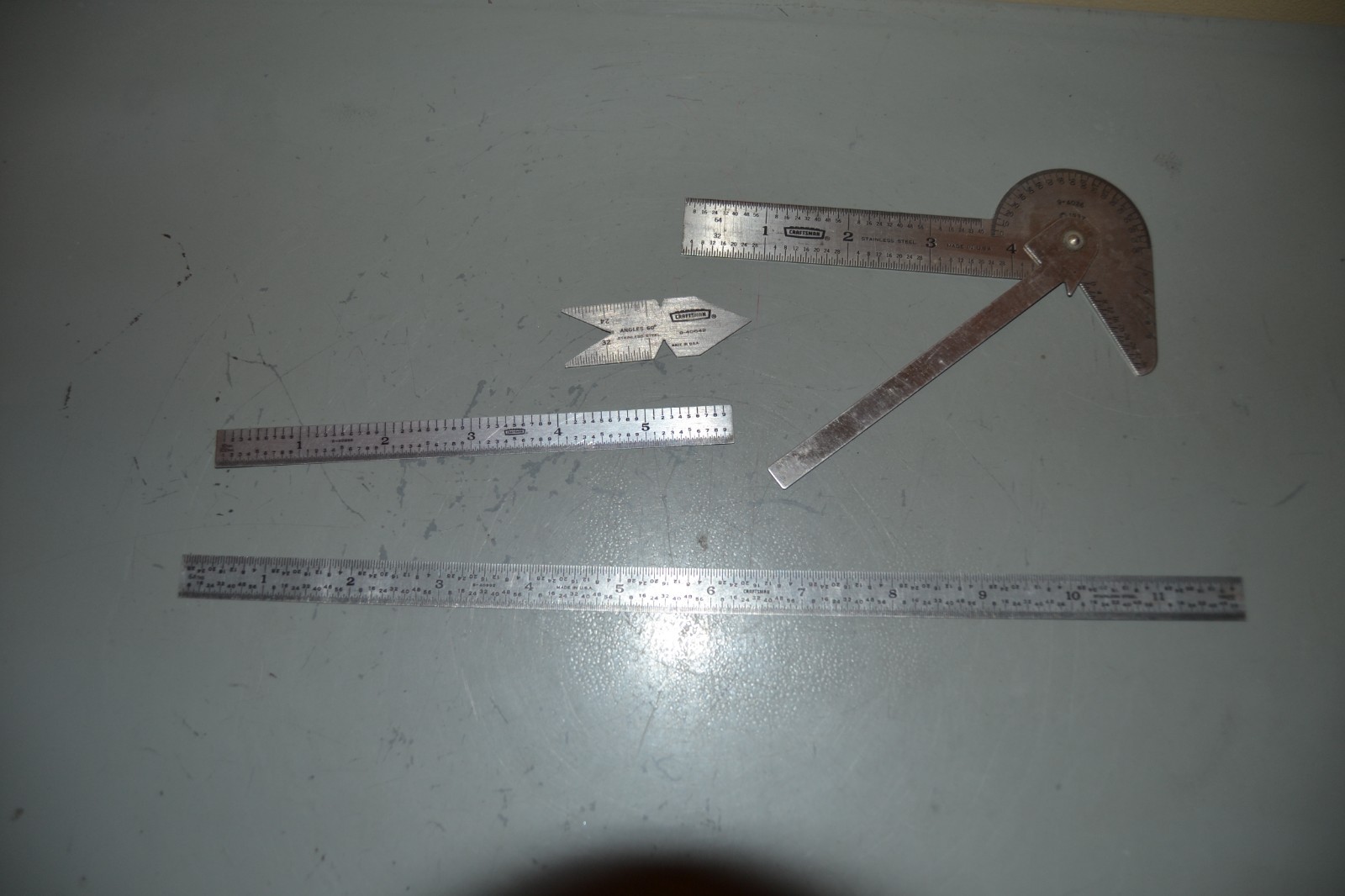 (4) CRAFTSMAN LOT 12" & 6" RULE, PROTRACTOR, ANGLES 60 DEGREE THREAD CENTER GAGE