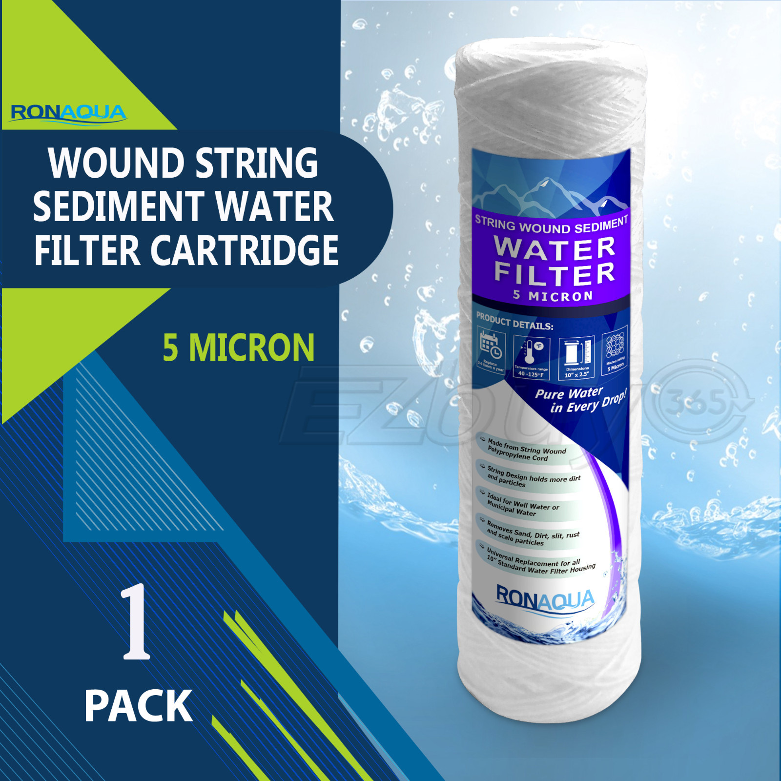 Wound String Sediment 5 Micron Water Filter Cartridge 2.5" x 10"