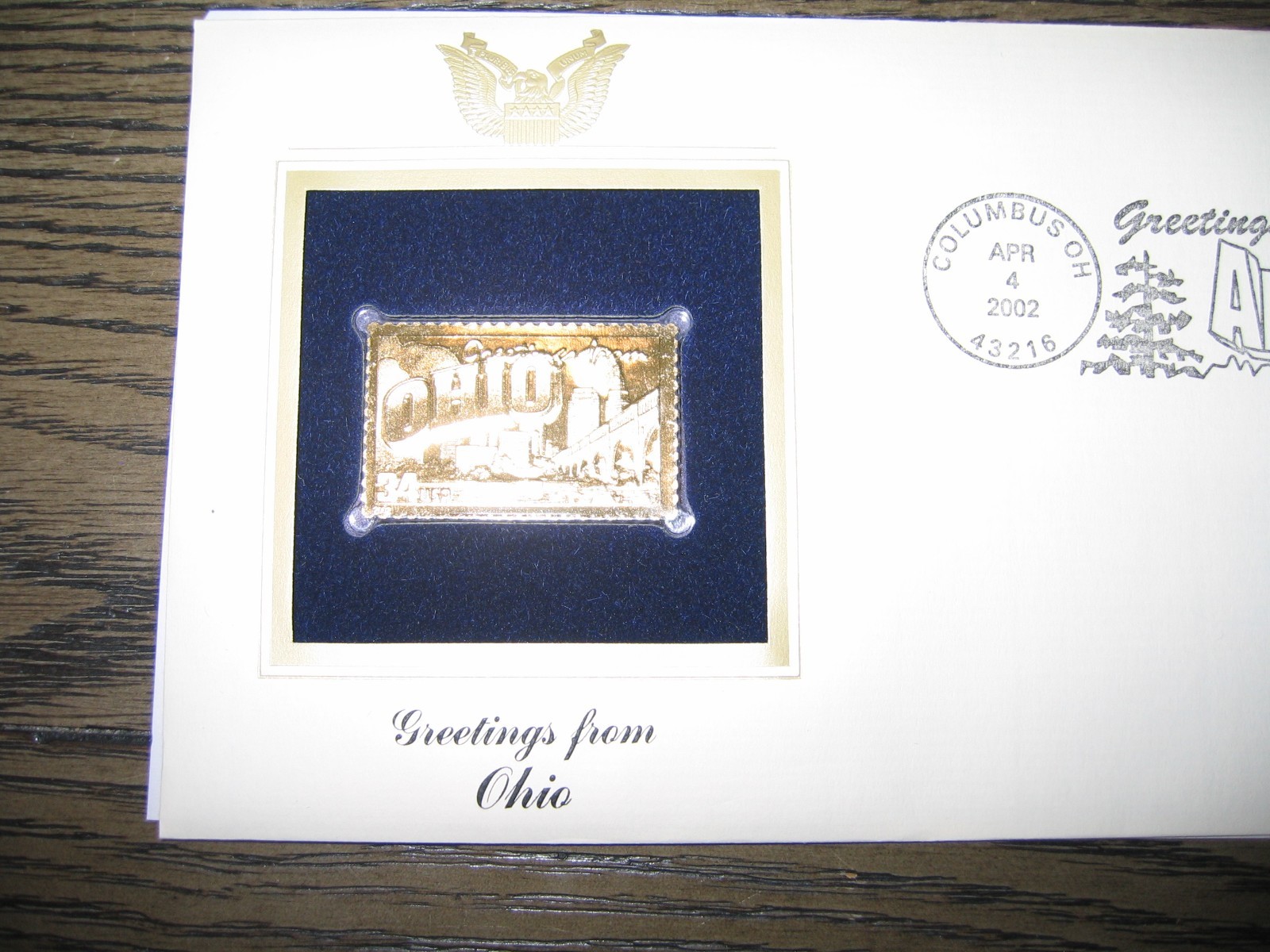2002 OHIO Greetings From America replica Gold Stamp Golden COVER