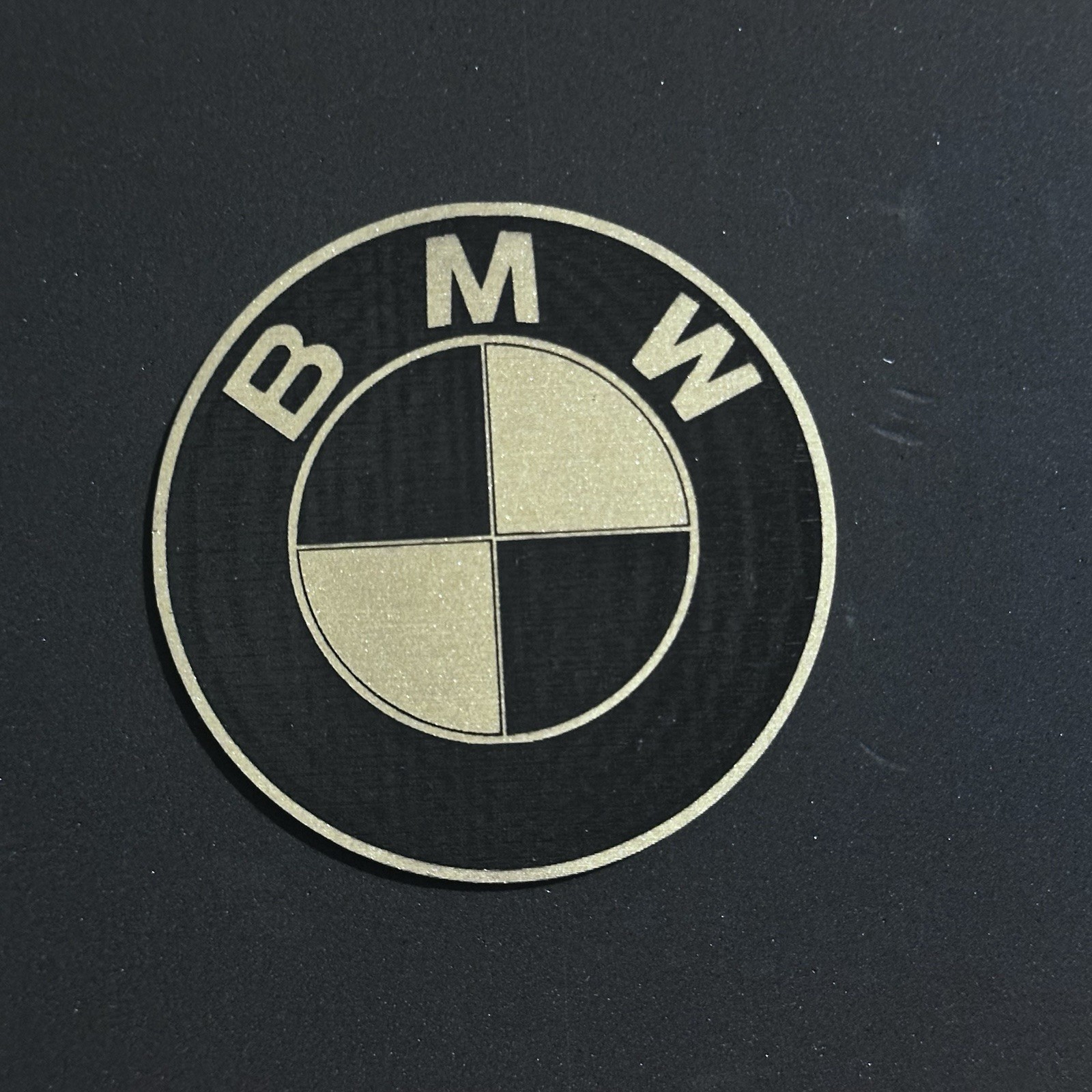 BMW laser engraving iron on patch  Gold And Black 1.5” Inches