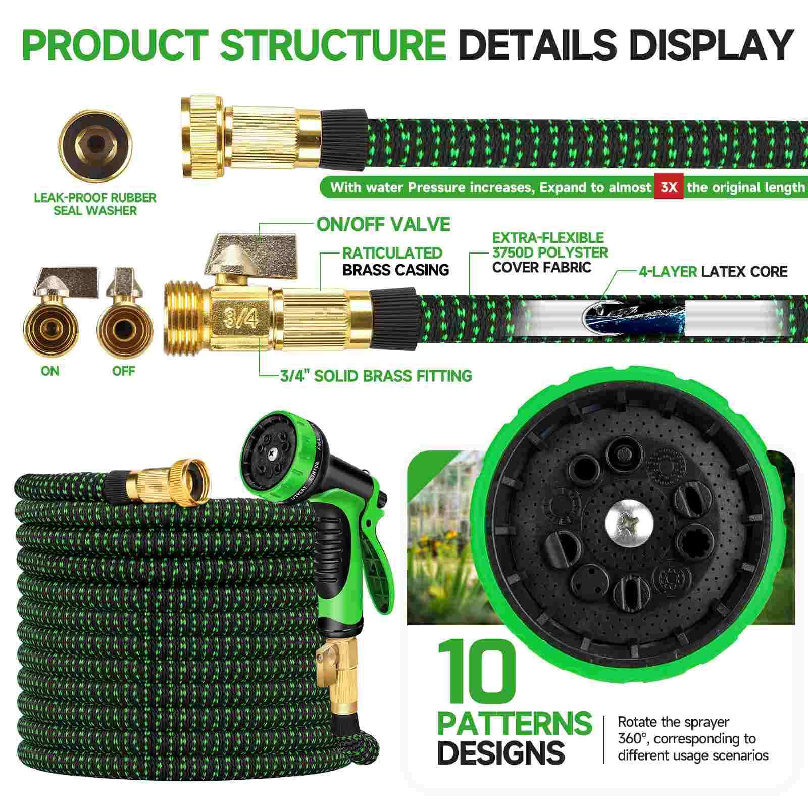 Durable Leak Proof Expandable Flexible Garden Water Hose 25/50/75/100/150ft