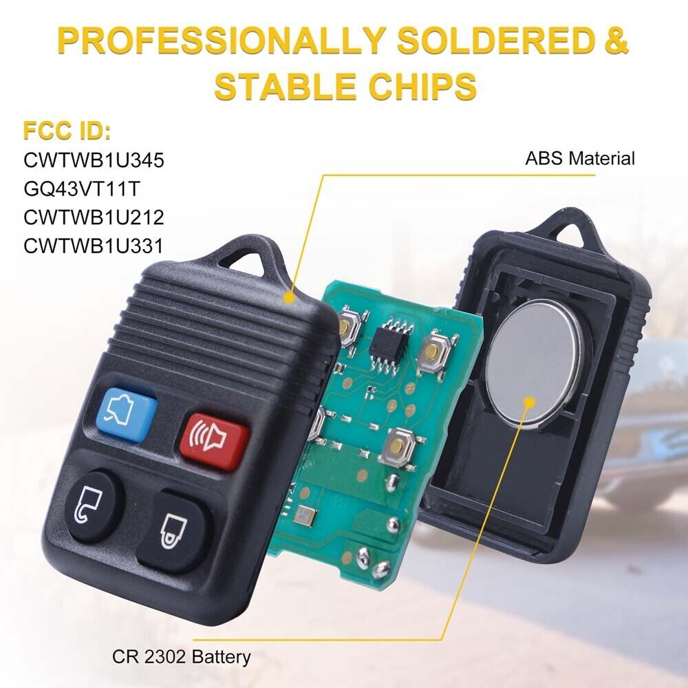 For Ford Replacement Alarm Remote Keyless Entry Control Key FOB Clicker 4 Button