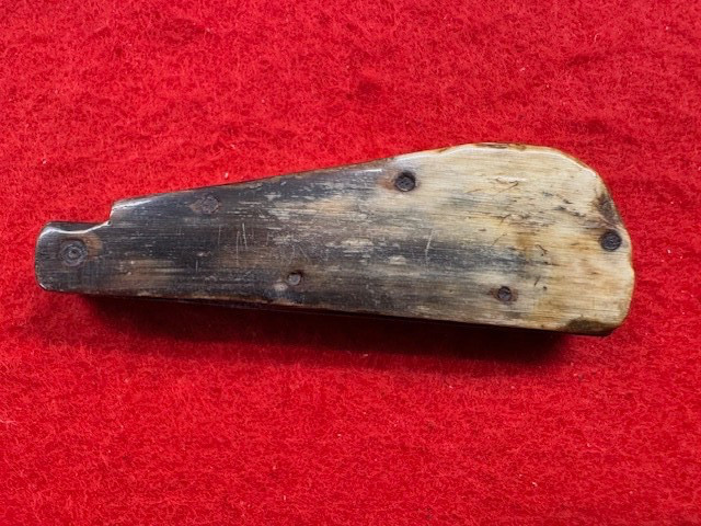 1859 CIVIL WAR THREE BLADE FLEAM, HORN SCALES, NAME ENGRAVED & DATED (674)