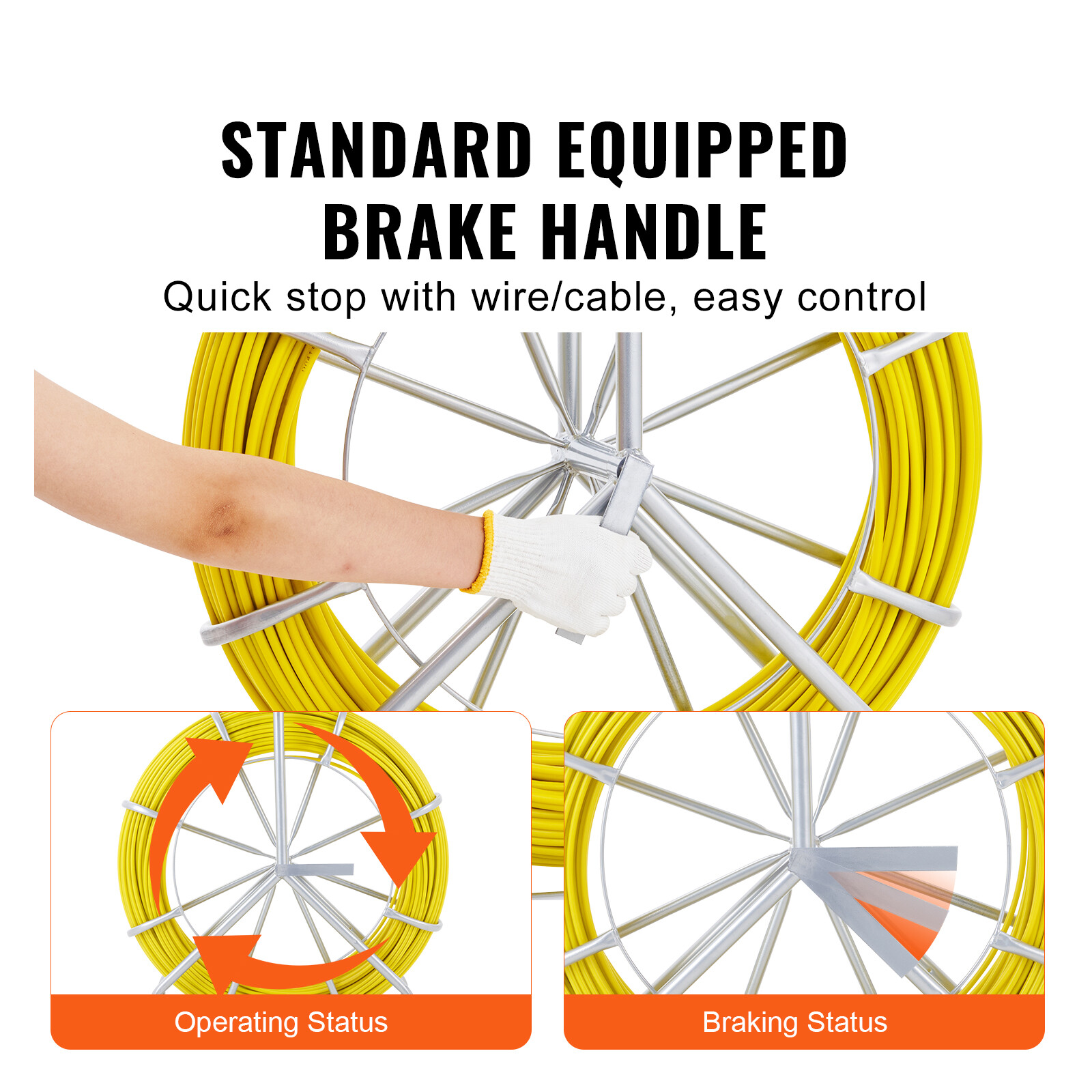 VEVOR Fish Tape Puller Fiberglass 425 ft 1/4 inch Wire Cable Running Duct Rodder