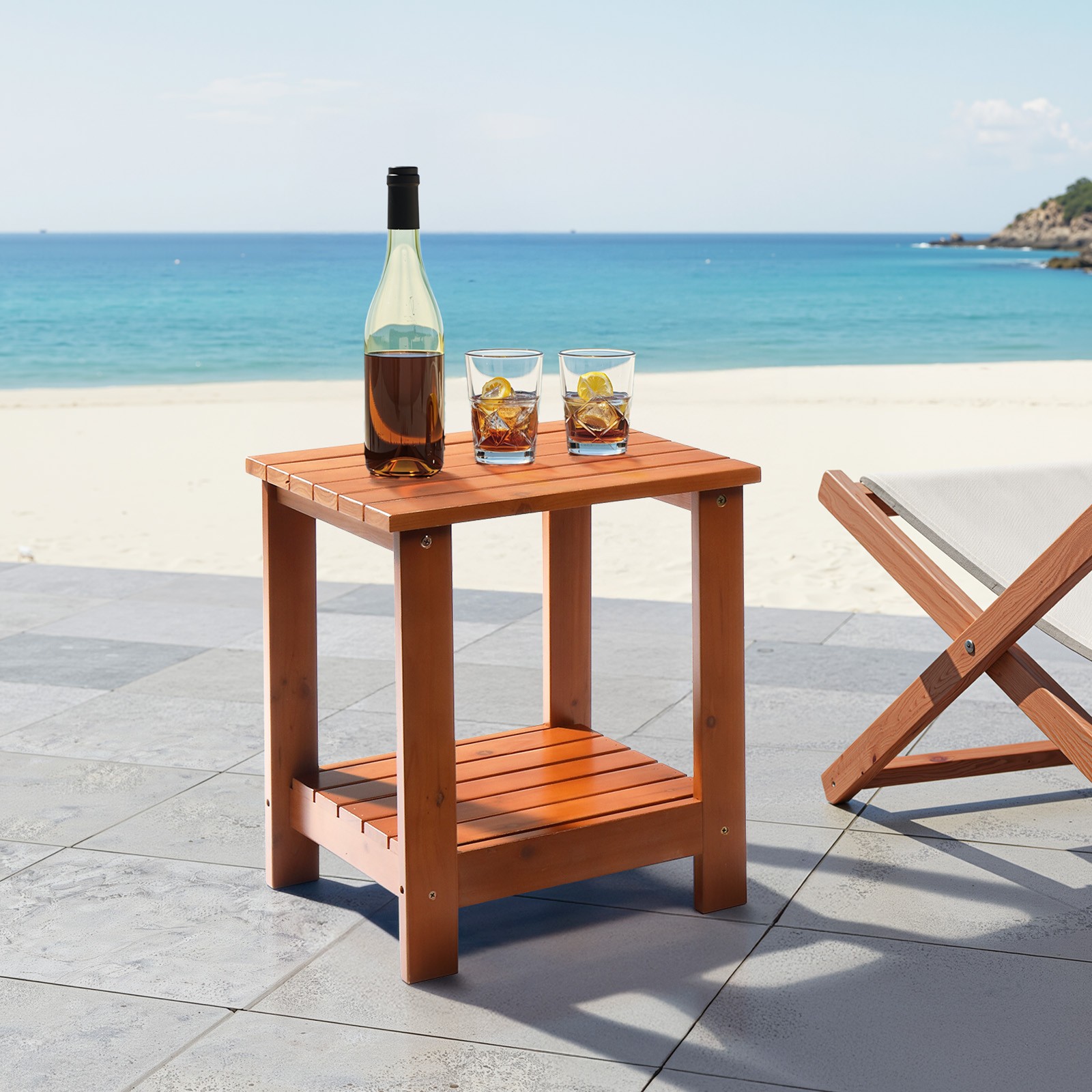 In/Outdoor 18" H Portable Wood Side Table Small Square Patio Weather Resistant