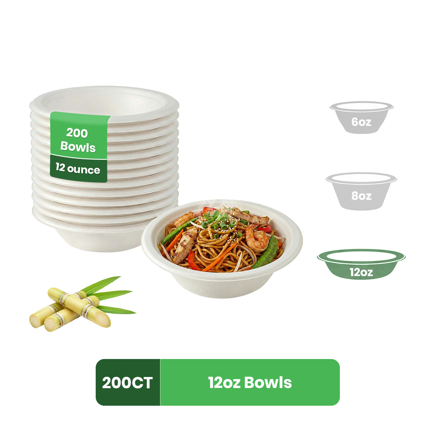 Disposable Paper Bowls Compostable Microwave Safe Bagasse Bowls 12oz,200CT - FPN