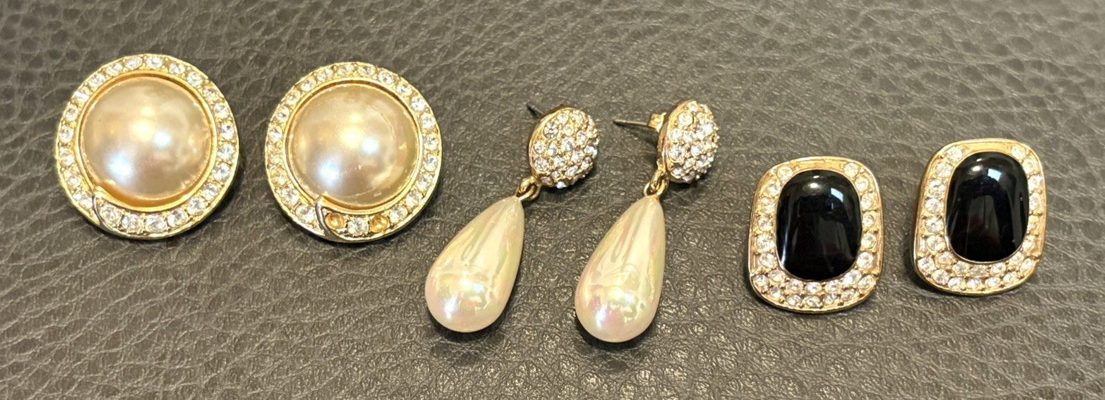 VINTAGE ESTATE ROMAN Gold Tone RHINESTONE FAUX PEARL EARRINGS CLIP Pierced Lot