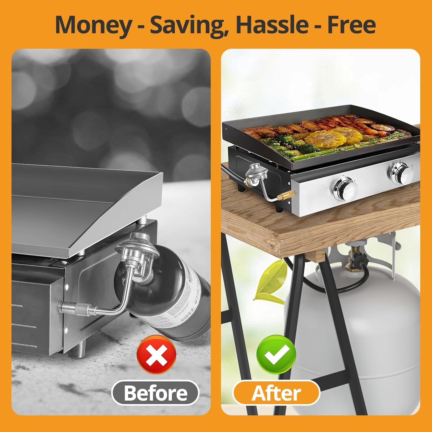 6FT Propane Adapter Hose LP Tank 1lb to 20lb Converter For QCC1 Type1 Gas Grill