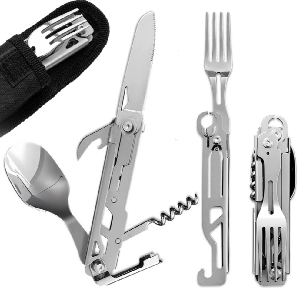 Camping Eating Utensil Set Folding Emergency Cutlery Knife Fork Spoon Kit 2026
