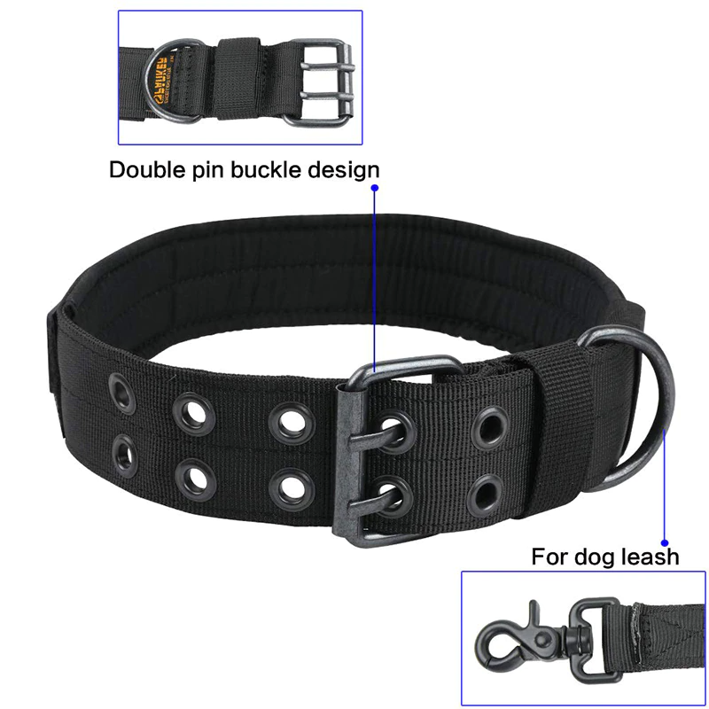Tactical Heavy Duty Nylon Large Dog Collar K9 Military Metal Buckle Adjustable