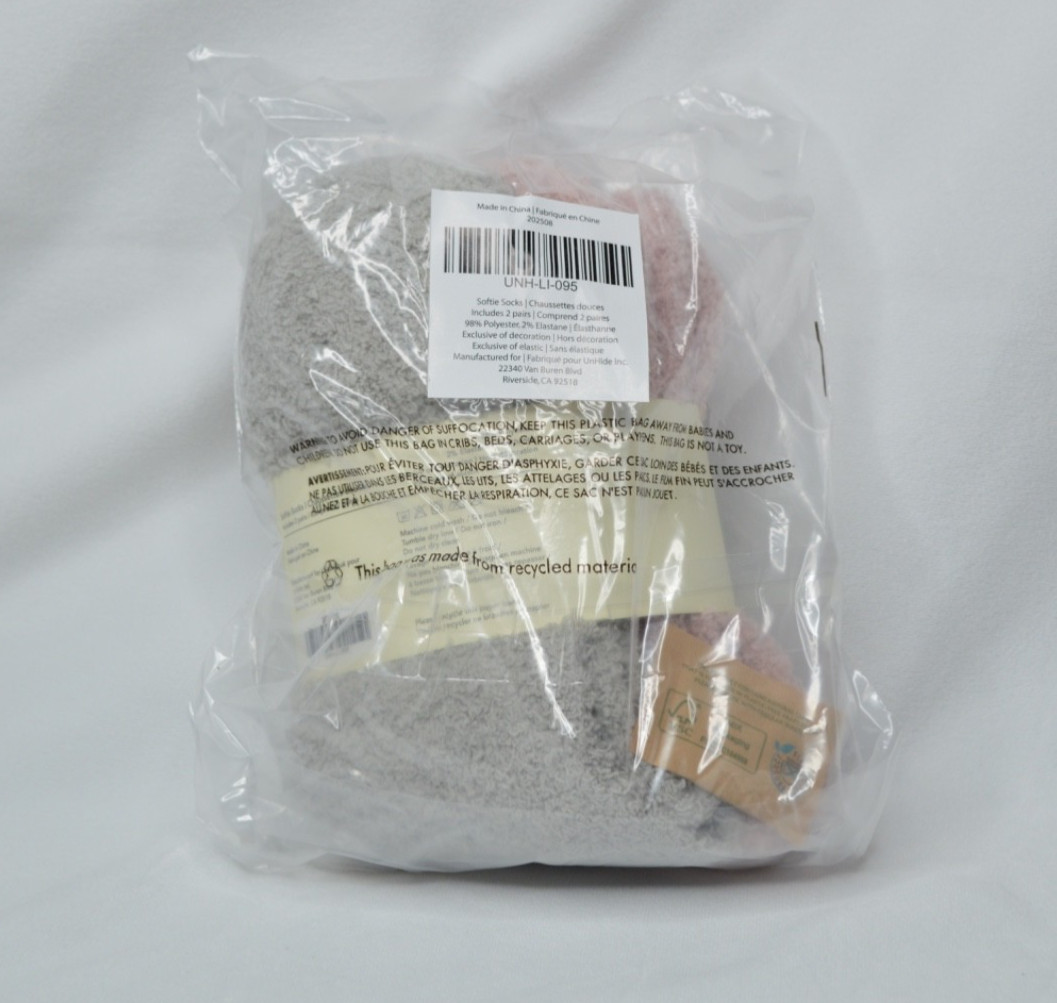 UnHide Softie Socks 2 Pack - Rosy Baby Greige Goose - Cozy Plush Women 6-9 - New