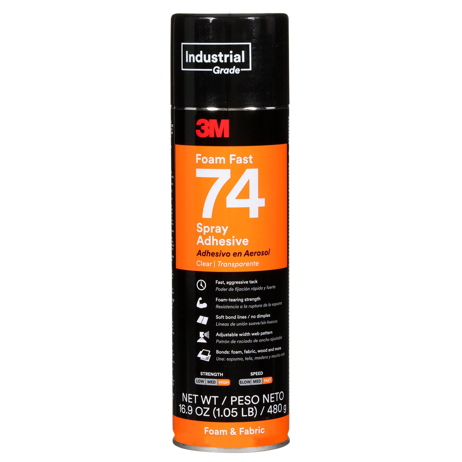 3M Foam Fast Spray Adhesive 74, Clear, 24 fl oz Can (Net Wt 16.9 oz)