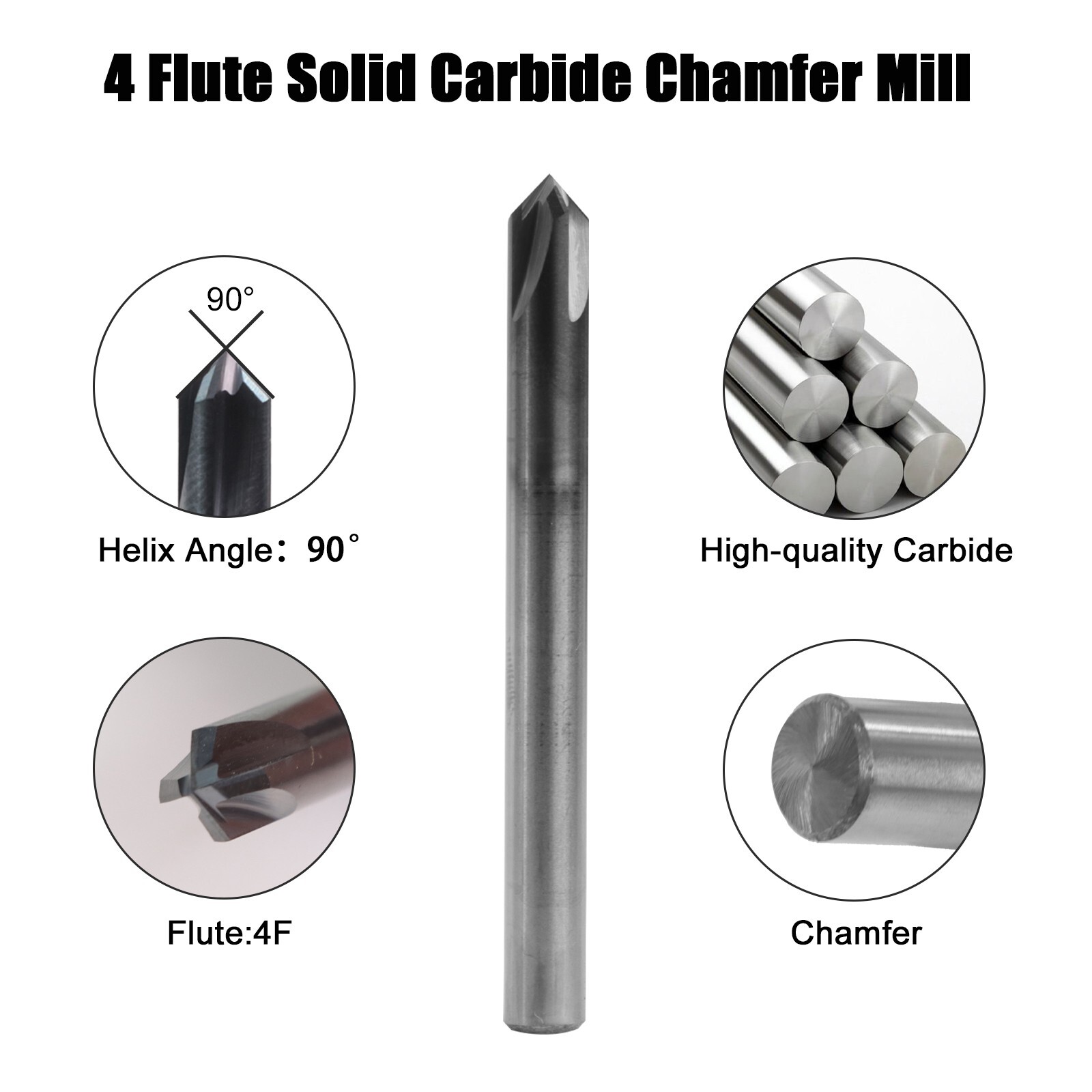 10PCS 1/4" 4 Flute 90 Degree Carbide Chamfer Mills - Single End - AlTiN Coated