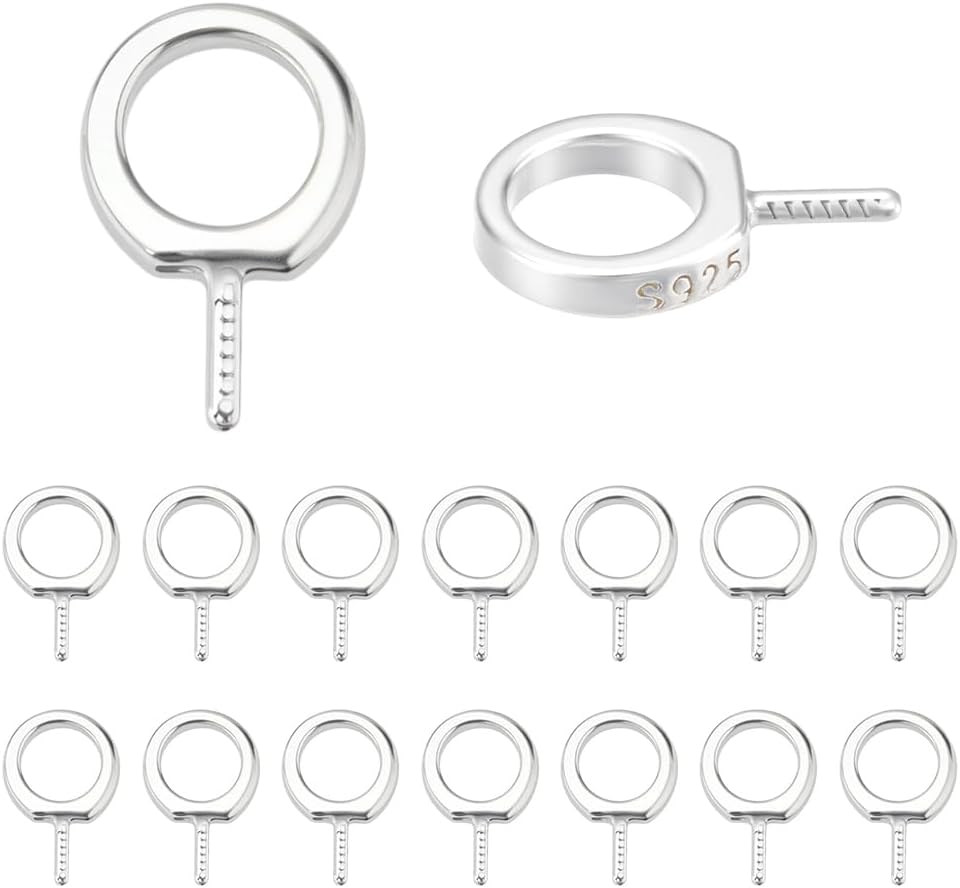 16Pcs 925 Sterling Silver Screw Eye Peg Bails Cup Pearl Peg Bails Eyelet Hooks E